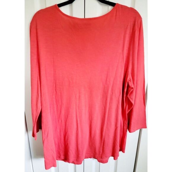 Chico's 3 Orange Cotton Blend V-Neck Short Sleeve T-Shirt XL‎ Chest Pckt - Picture 2 of 8